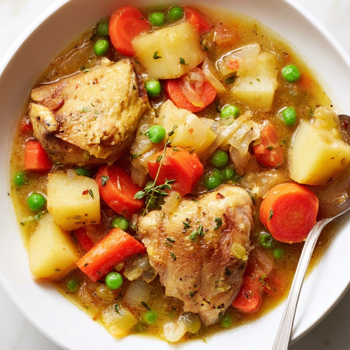 Warm, comforting Slow Cooker Chicken Stew served in a rustic bowl, ready to nourish.
