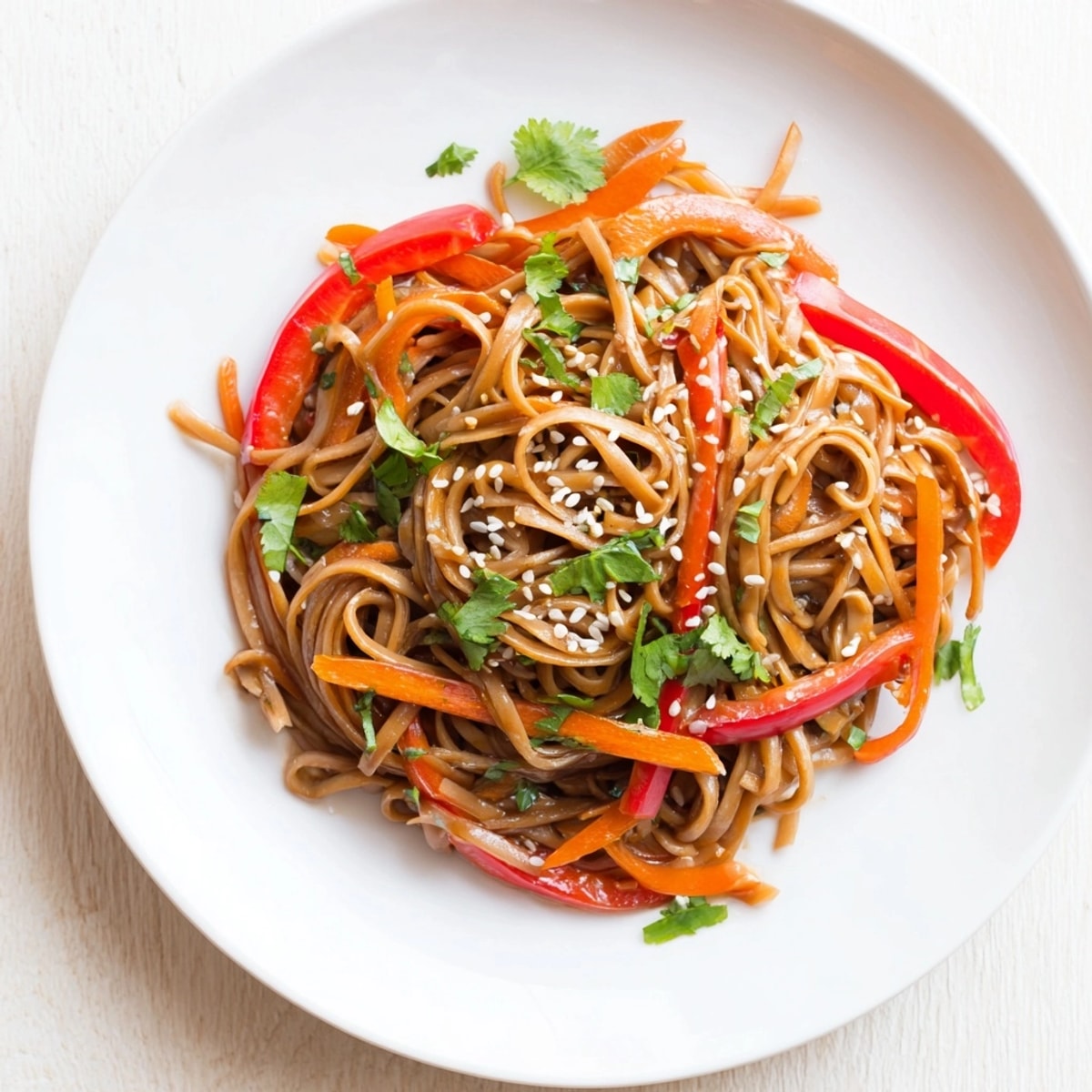 Quick weeknight meal: steaming Garlic-Soy Noodles, a fragrant dish easy to prepare.