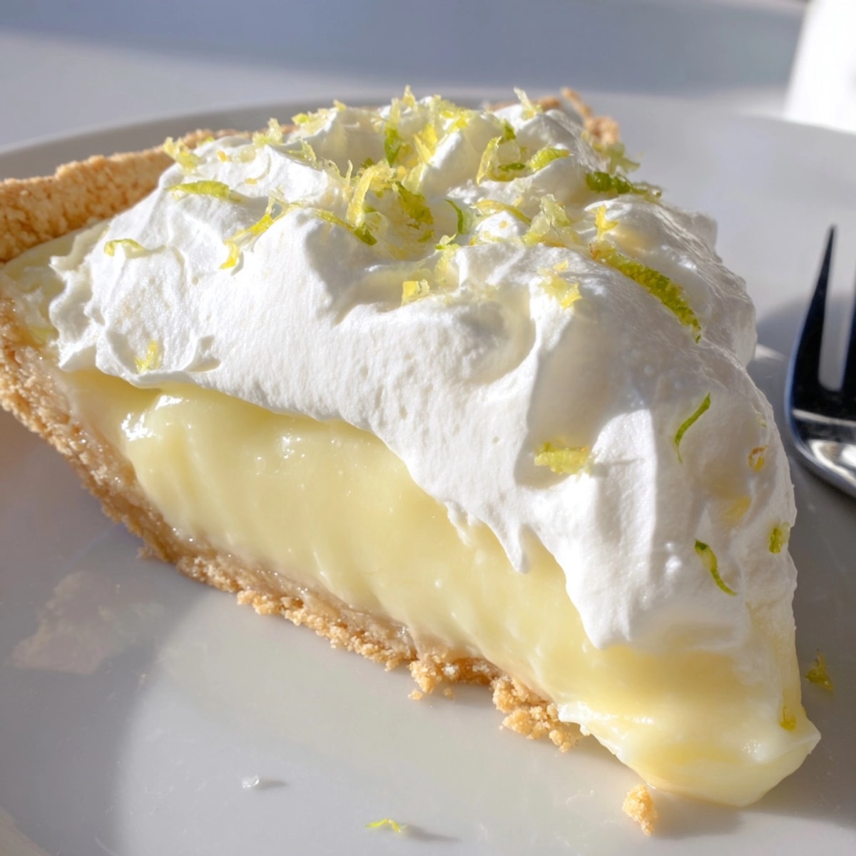 Tangy Atlantic Beach Pie with whipped cream, ready to slice for classic Southern dessert.
