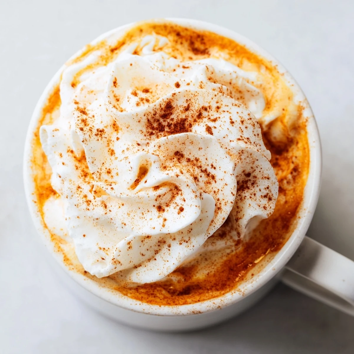 Steaming mug of homemade pumpkin spice latte, showcasing creamy texture and inviting aroma.