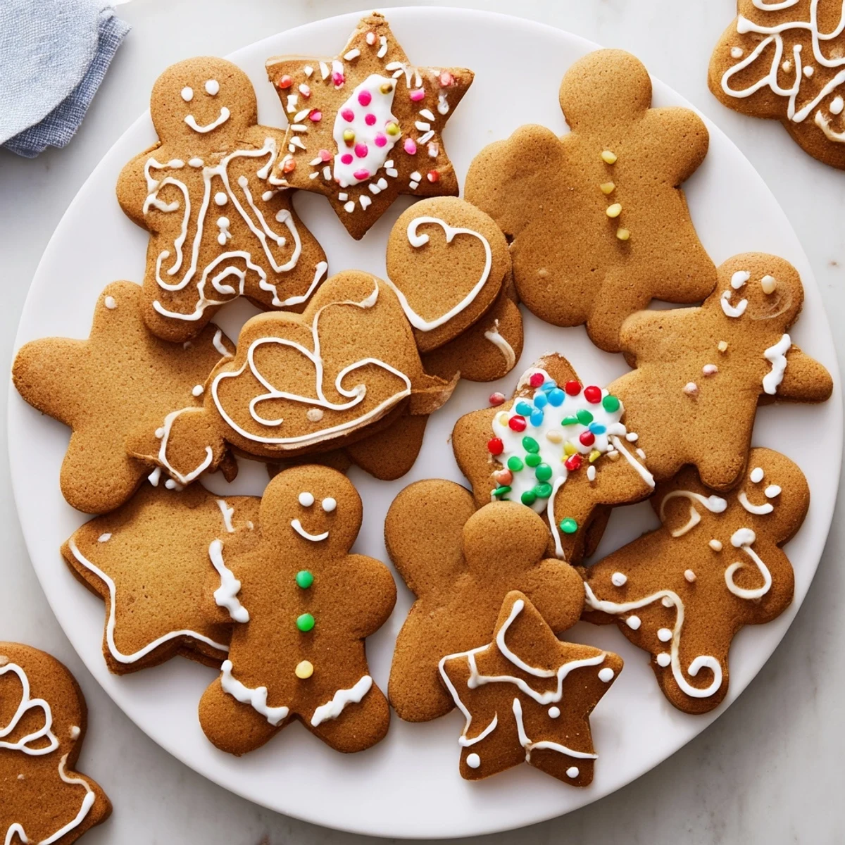Warm, spiced gingerbread cookies, freshly baked and ready for festive holiday decorating with icing.