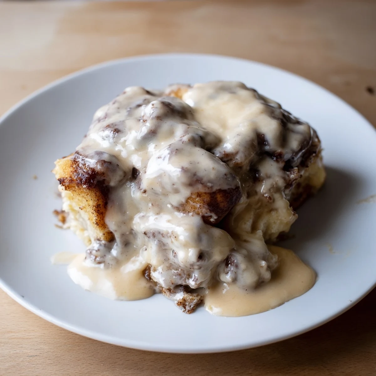 Warm and gooey Cinnamon Roll Casserole, showcasing the fluffy cinnamon rolls baked within a creamy custard.