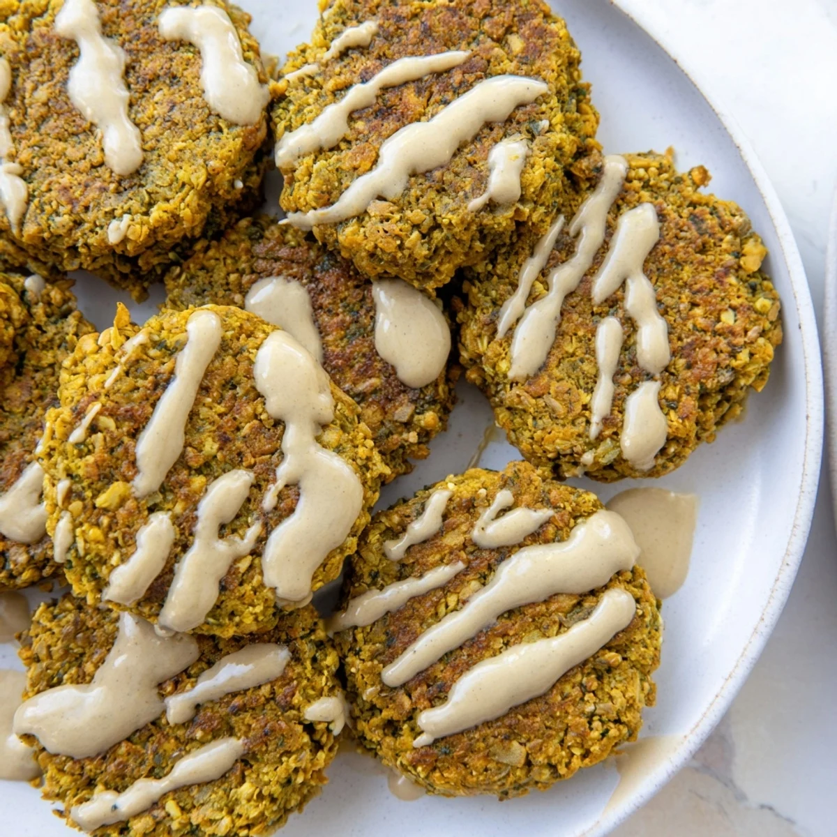 Close-up of freshly fried falafel, showcasing a crunchy exterior and soft, herb-infused interior, ready to serve.