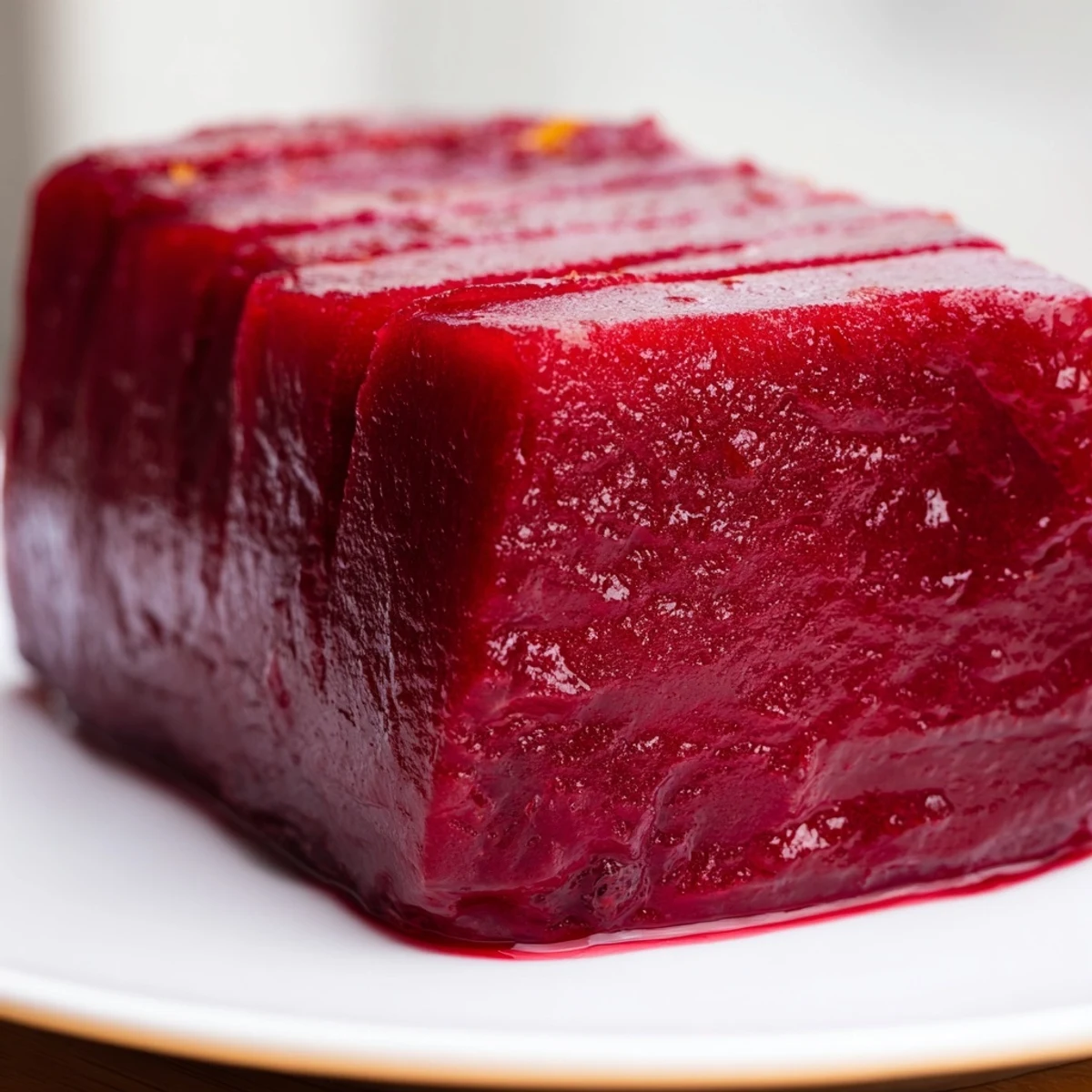 A close-up of sweet and tart cranberry sauce, perfect for serving with Thanksgiving turkey.