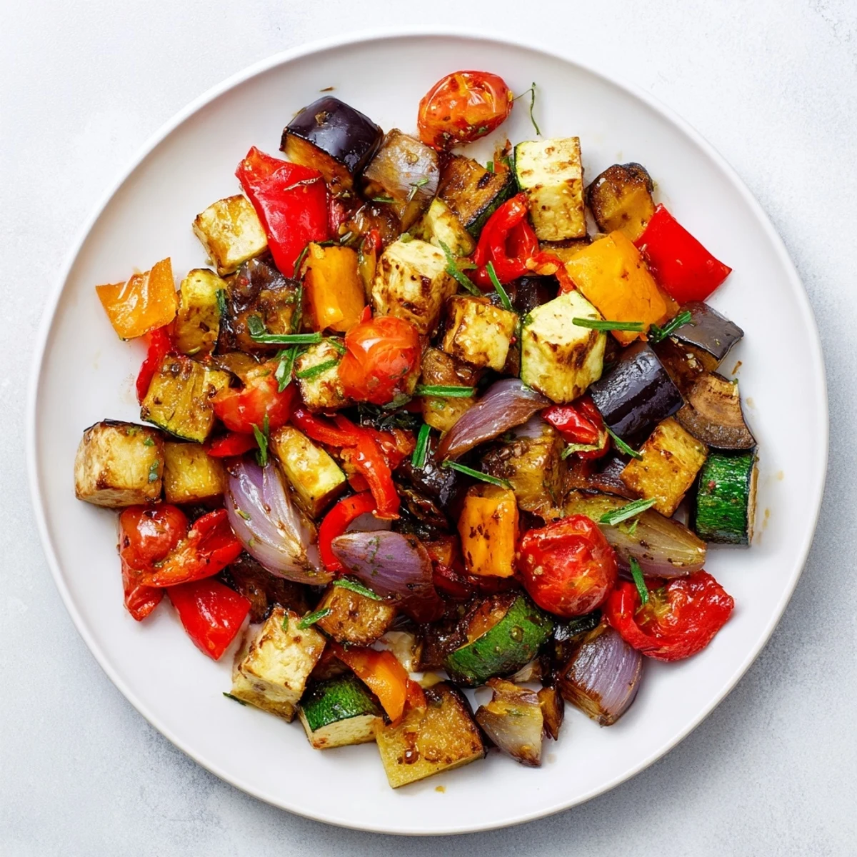 Golden roasted vegetable medley with tender carrots, zucchini, and vibrant bell peppers, perfect for serving.