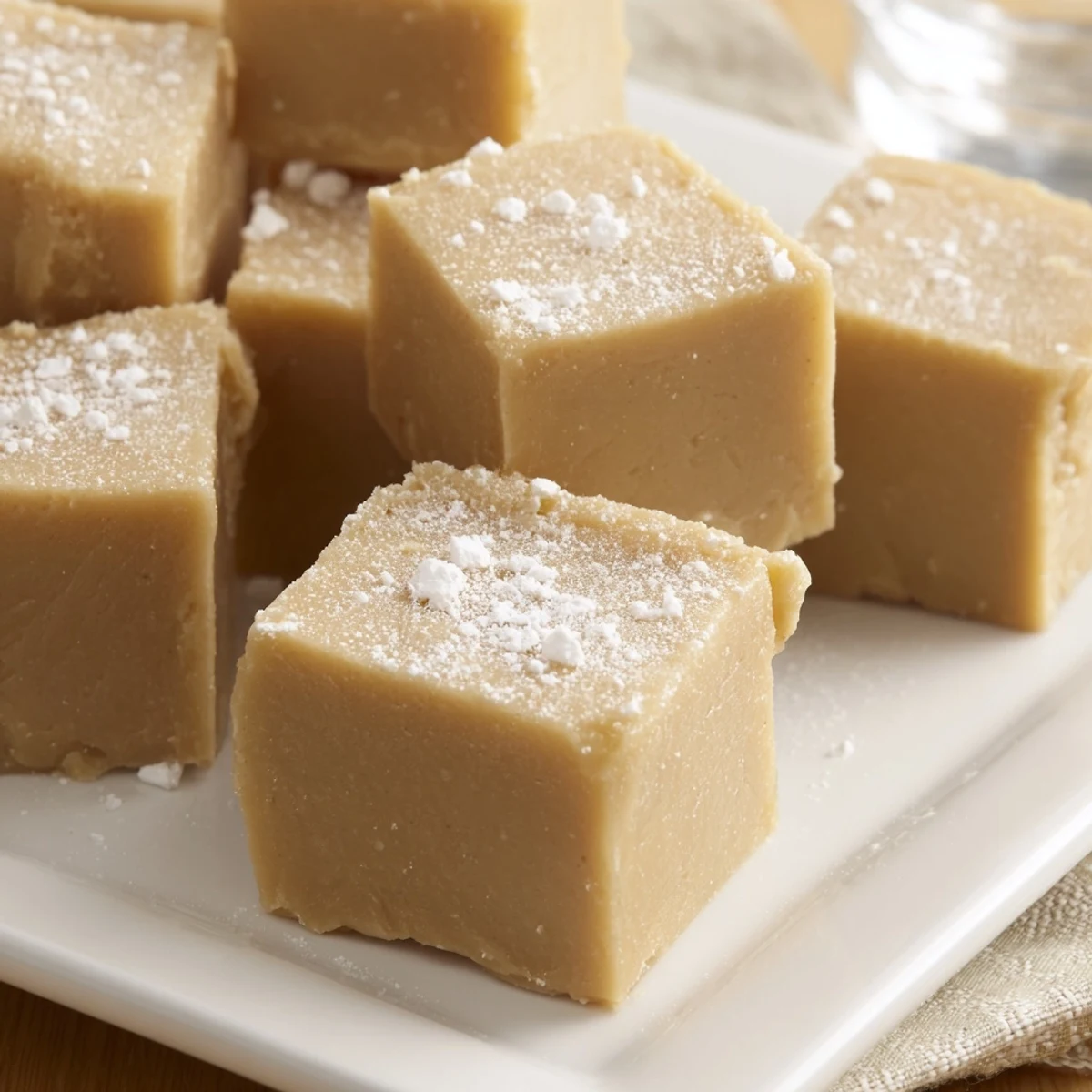 Close-up of freshly made peanut butter fudge, showing its smooth texture and rich, nutty color.