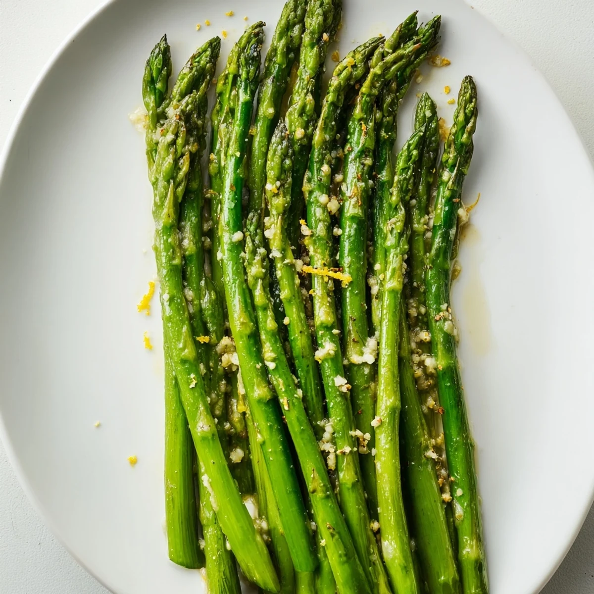 Sizzling garlic asparagus, bright green and tender, a flavorful side dish ready to enjoy.