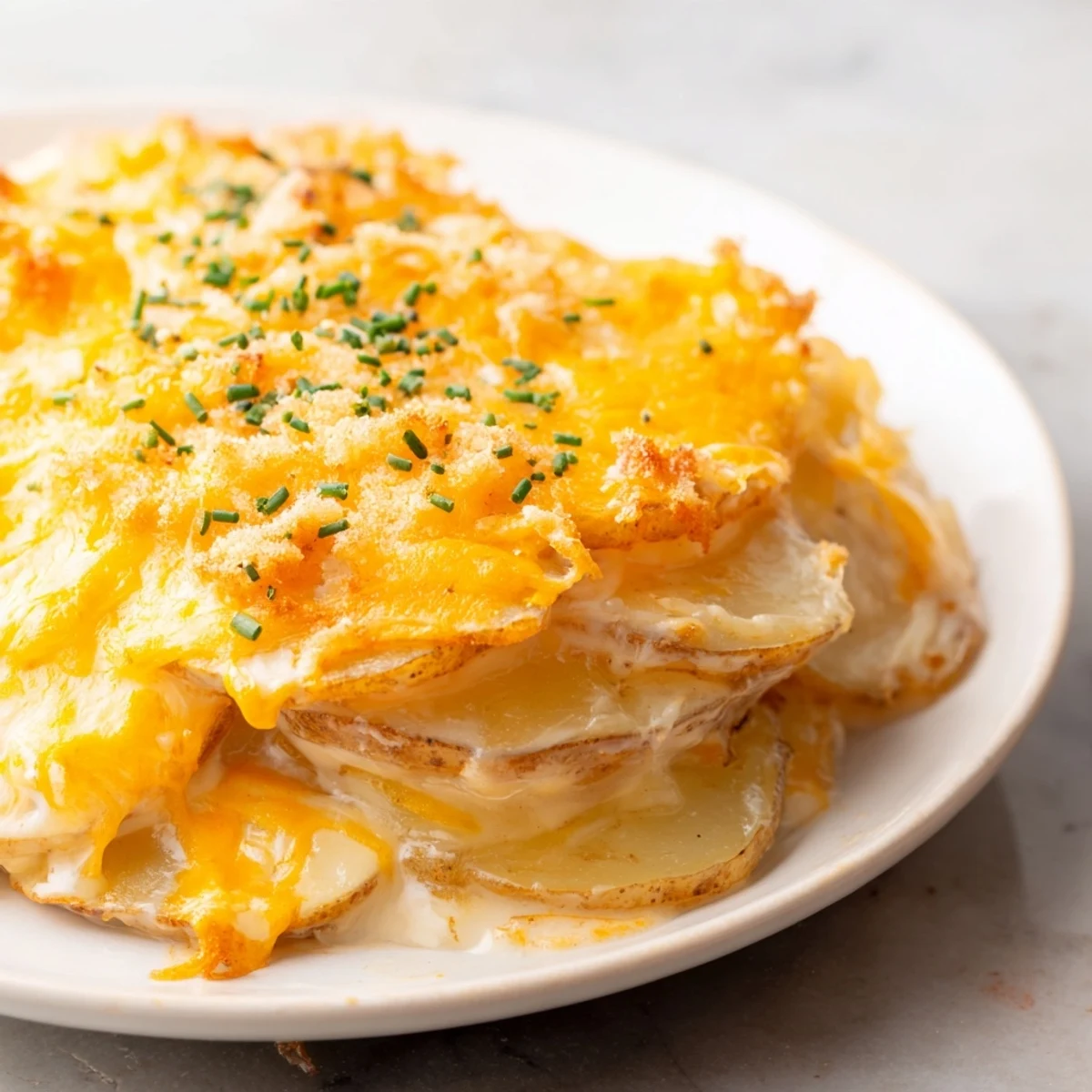 Golden, bubbly potato casserole with melted cheese, perfect for a hearty and comforting side dish.