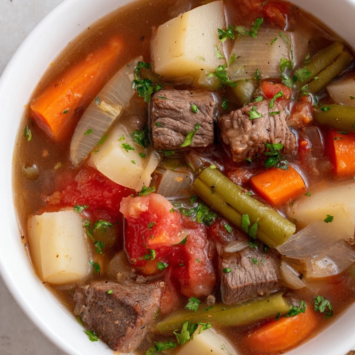 Steaming bowl of beef soup with tender meat and vegetables, ready to serve and enjoy.