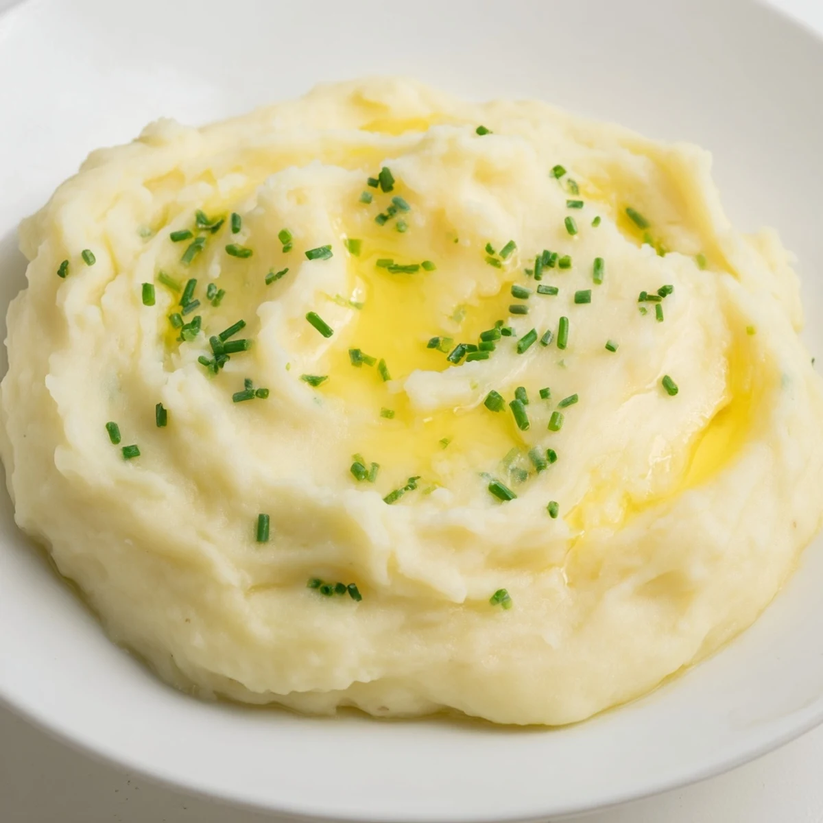 Buttery, rich creamy mashed potatoes with a velvety texture, ready for a comforting, easy meal.