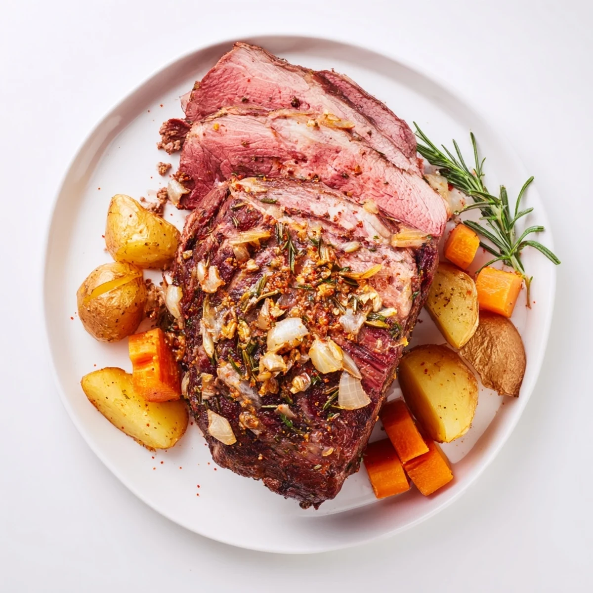 Juicy meat roasted to perfection, showcasing a golden crust and tender center—ideal for a family dinner.