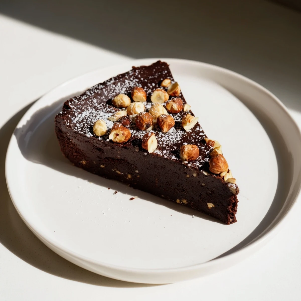 Imagine a slice of decadent Chocolate and Hazelnut Torte, swirled with toasted nuts, served with cream.