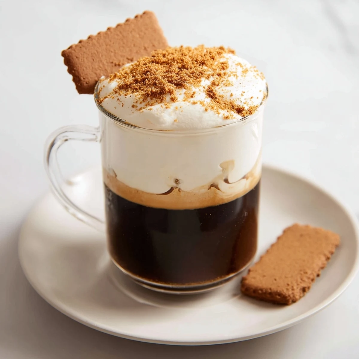 Steaming Gingerbread Latte, topped with fluffy whipped cream and a dusting of cinnamon for a delicious treat.