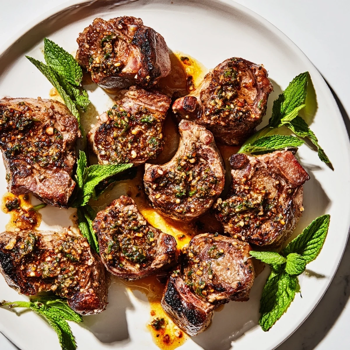 Tender lamb chops with mint: sizzling in a pan, imagine the delicious aroma of dinner.