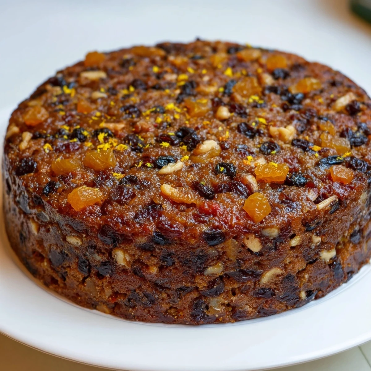 A delightful slice of spiced fruit cake, studded with fruit, ready to enjoy with coffee.