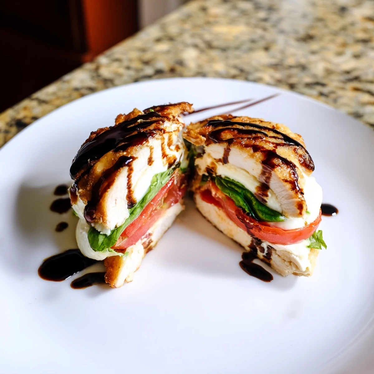 Sizzling Caprese stuffed chicken breast with melted mozzarella, ripe tomatoes, and fragrant basil.