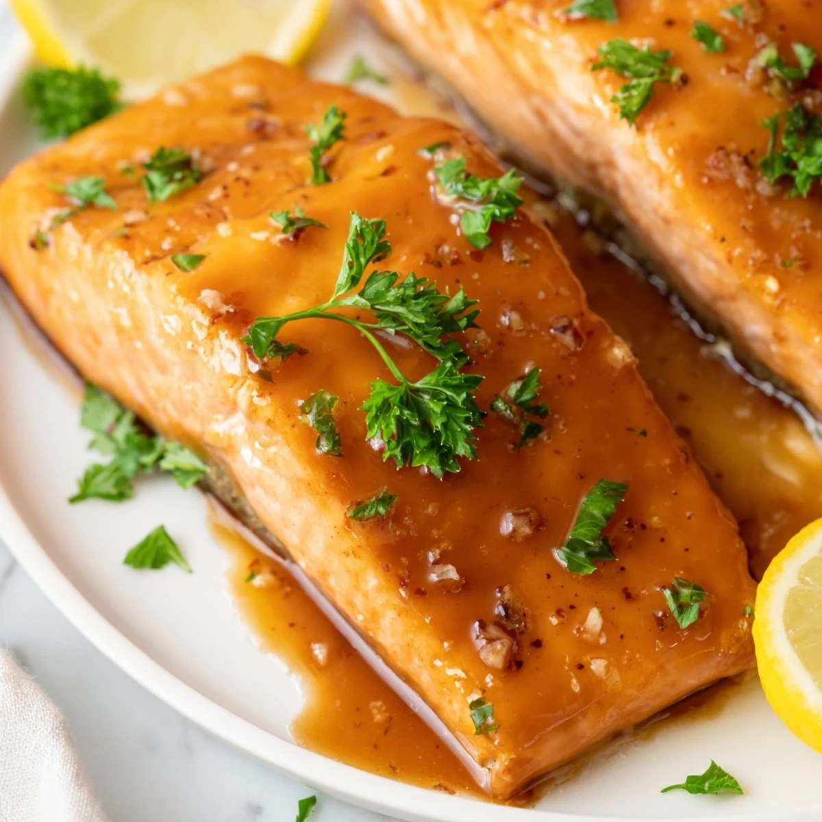 Beautiful, glistening Baked Salmon with Maple Glaze, perfect for a flavorful weeknight dinner.
