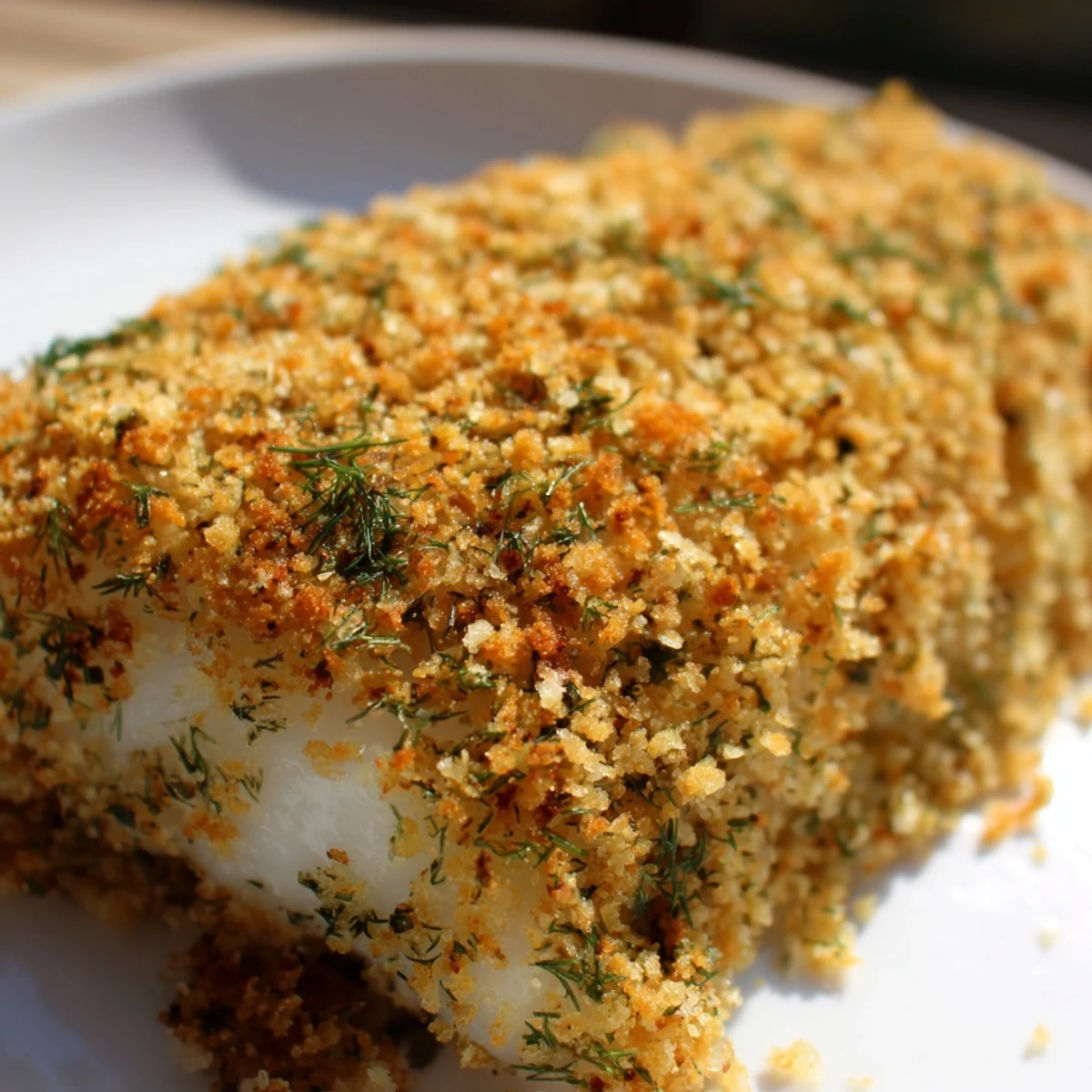 Perfectly baked Baked Cod with Lemon Herb Panko Crumb served with lemon wedges alongside vibrant green asparagus.