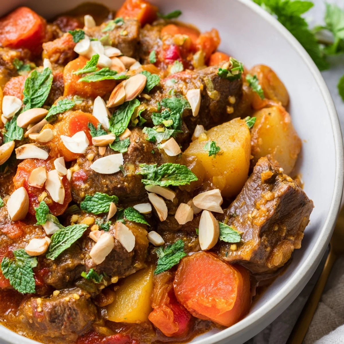 Aromatic Slow Cooker Moroccan Lamb Tagine with Apricots, featuring tender meat, bright preserved lemon, and vibrant cilantro garnish.