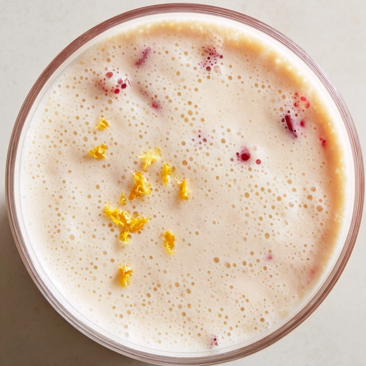 Frosted glasses of Cranberry Orange Smoothie with Yogurt, garnished with fresh zest and cranberries.