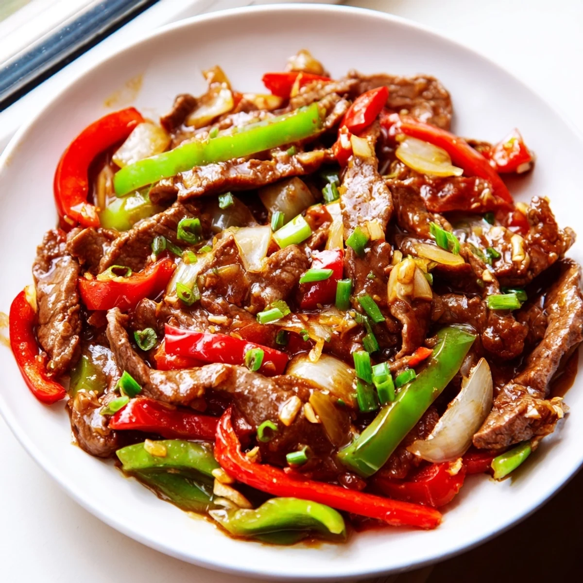 Hot Spicy Stir Fry Beef served alongside fluffy white rice, perfect for a quick weeknight dinner.