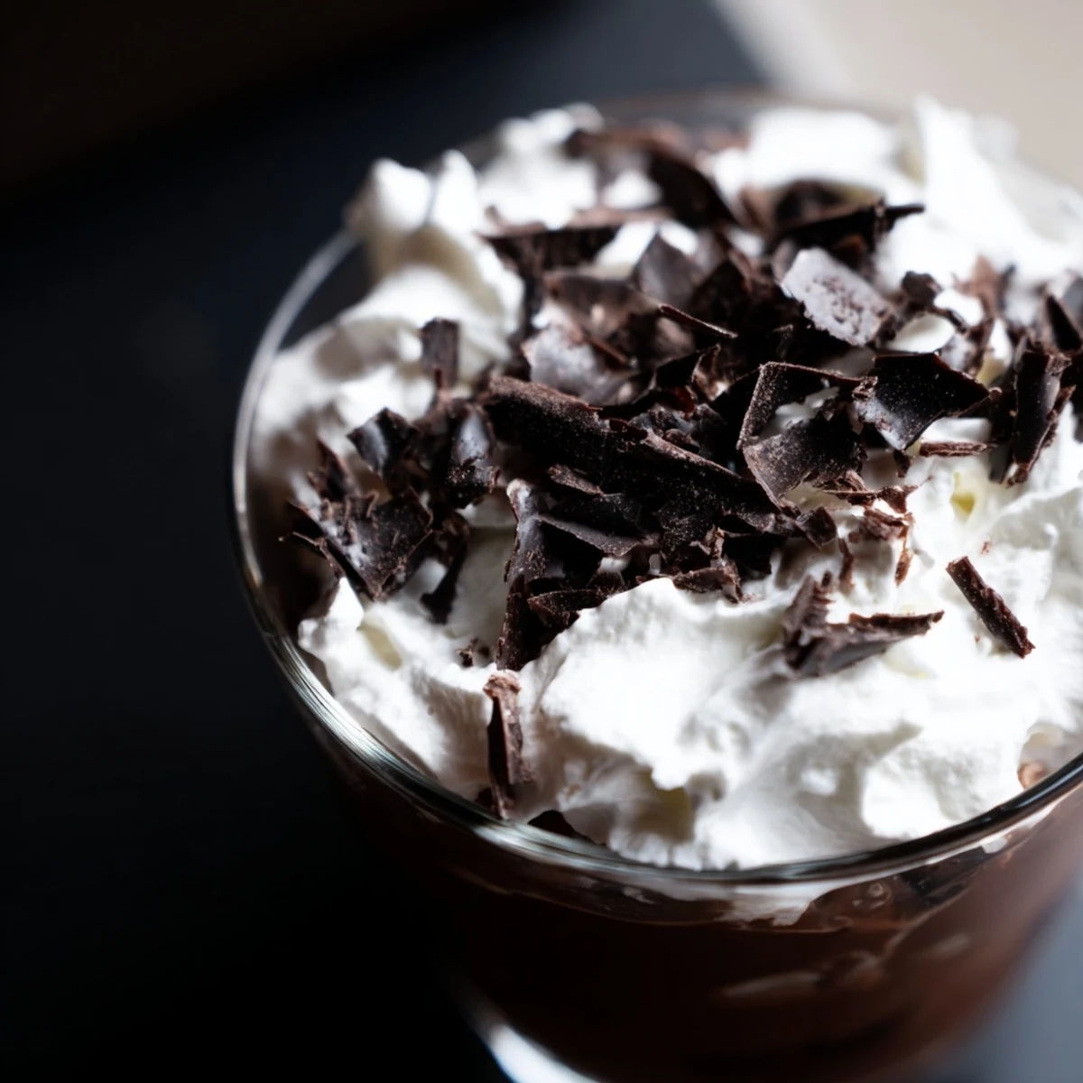 A single-serving Chocolate Dessert Cup reveals layers of rich mousse over a dark, crumbly cookie foundation.