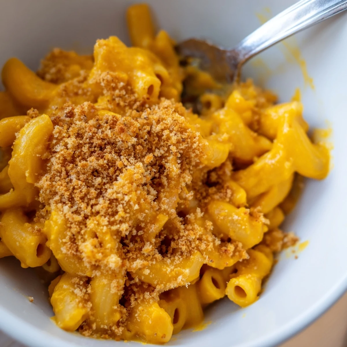 Roasted butternut squash blended into a golden Vegan Butternut Squash Mac and Cheese sauce, steaming on a wooden table.