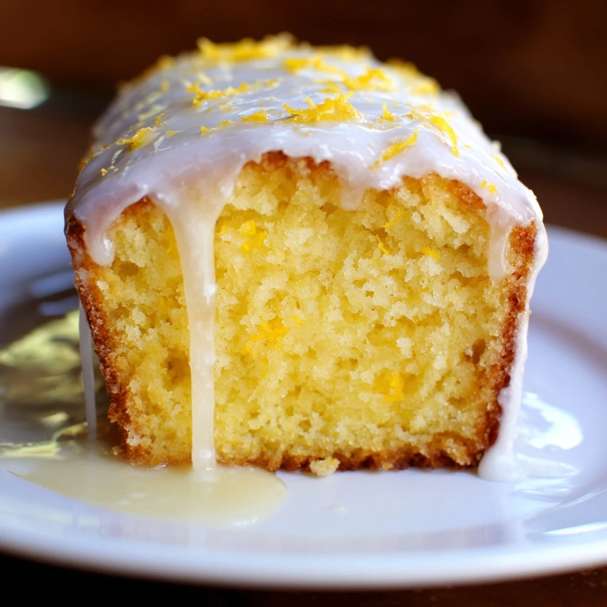 Freshly baked Lemon Bread Loaf with golden crust and glossy lemon glaze on a cooling rack.