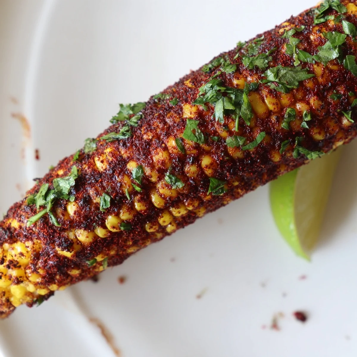 Freshly roasted Cajun Spiced Roasted Corn on the Cob glistens with smoky butter and a sprinkle of herbs.  