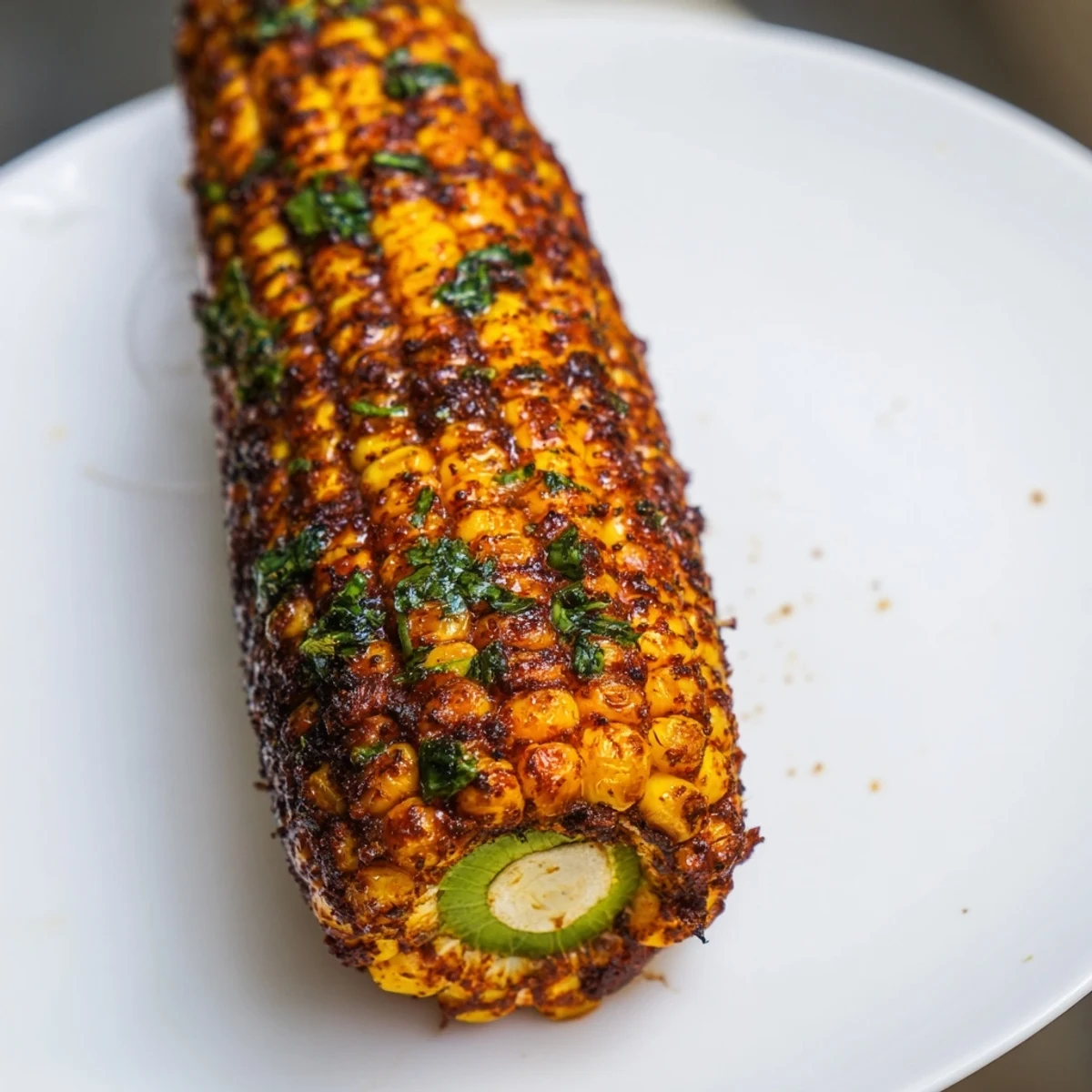 Golden-brown Cajun Spiced Roasted Corn on the Cob garnished with parsley, ready for a Southern summer BBQ.