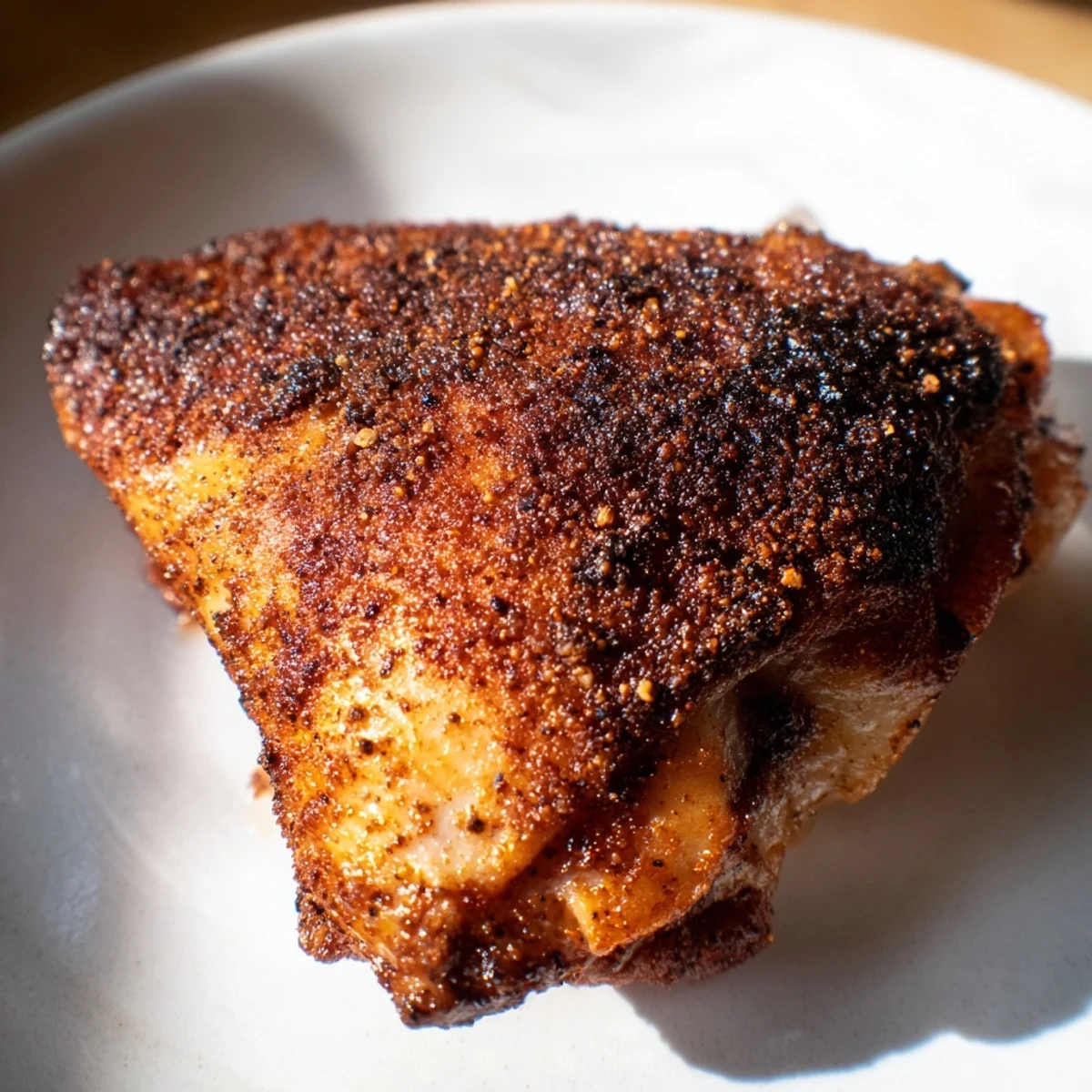 Cajun Spiced Roasted Chicken Thighs sizzling from the oven, juicy meat with a bold, smoky spice blend.