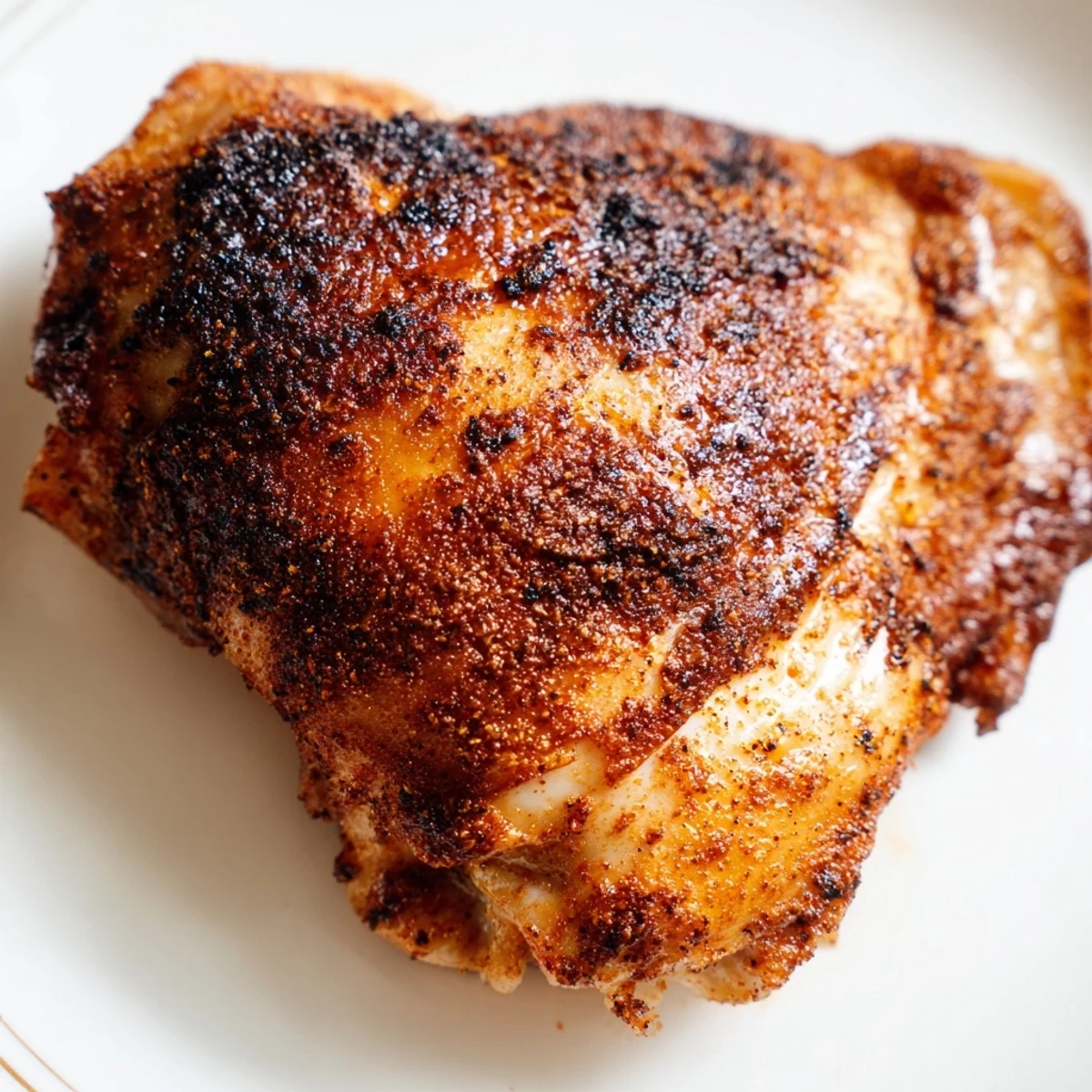 Tender Cajun Spiced Roasted Chicken Thighs on a baking sheet, ready to serve with roasted vegetables and rice.