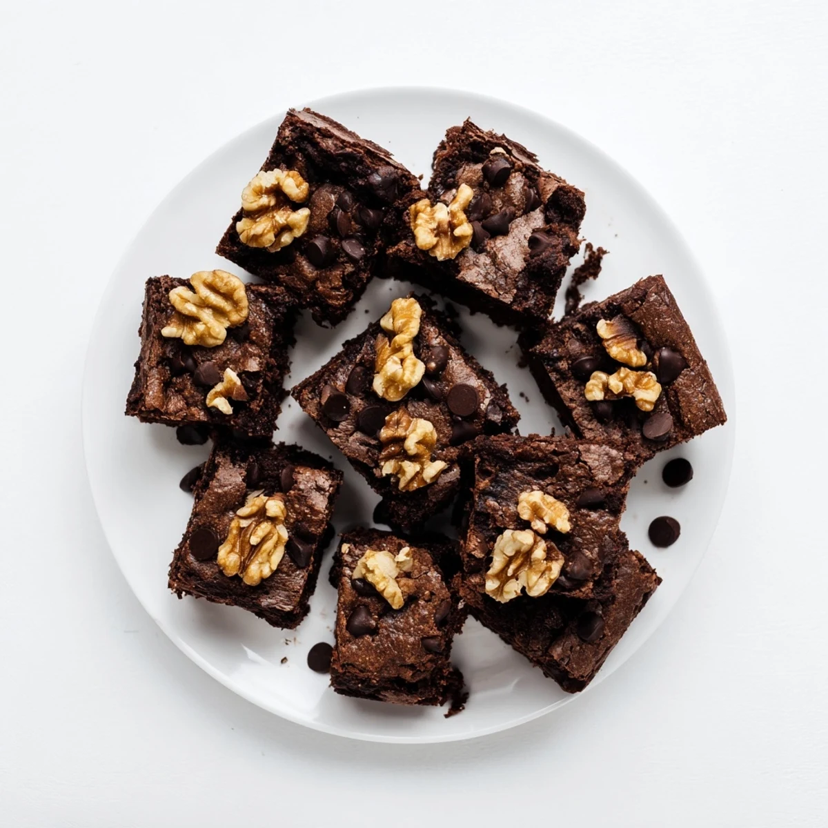 A close-up of one square of gluten-free almond flour brownie showing a moist, tender crumb and dark chocolate chips, ready to serve.