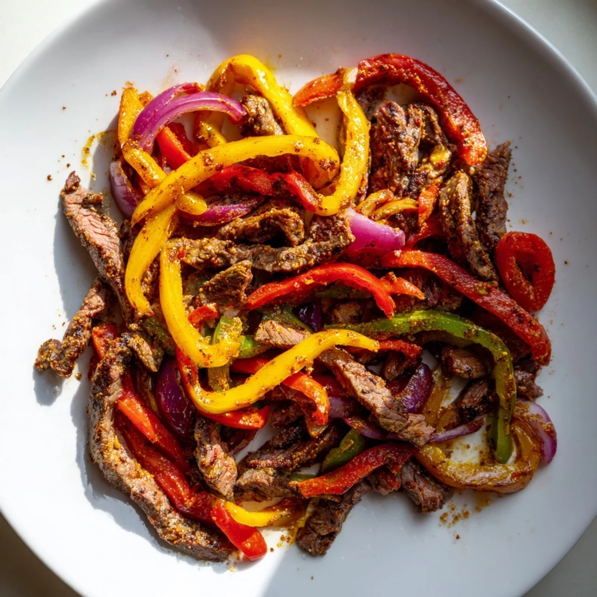 Sizzling Sheet Pan Steak Fajitas with Bell Peppers fresh from the oven, served warm with lime wedges and cilantro.