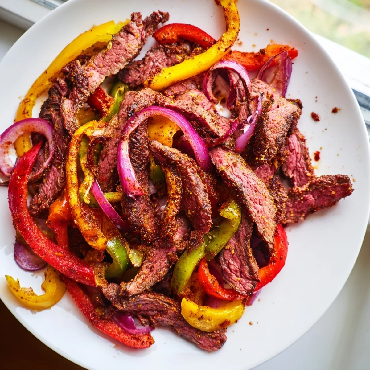 Easy one-pan Sheet Pan Steak Fajitas with Bell Peppers, finished with guacamole and salsa for a vibrant weeknight dinner.
