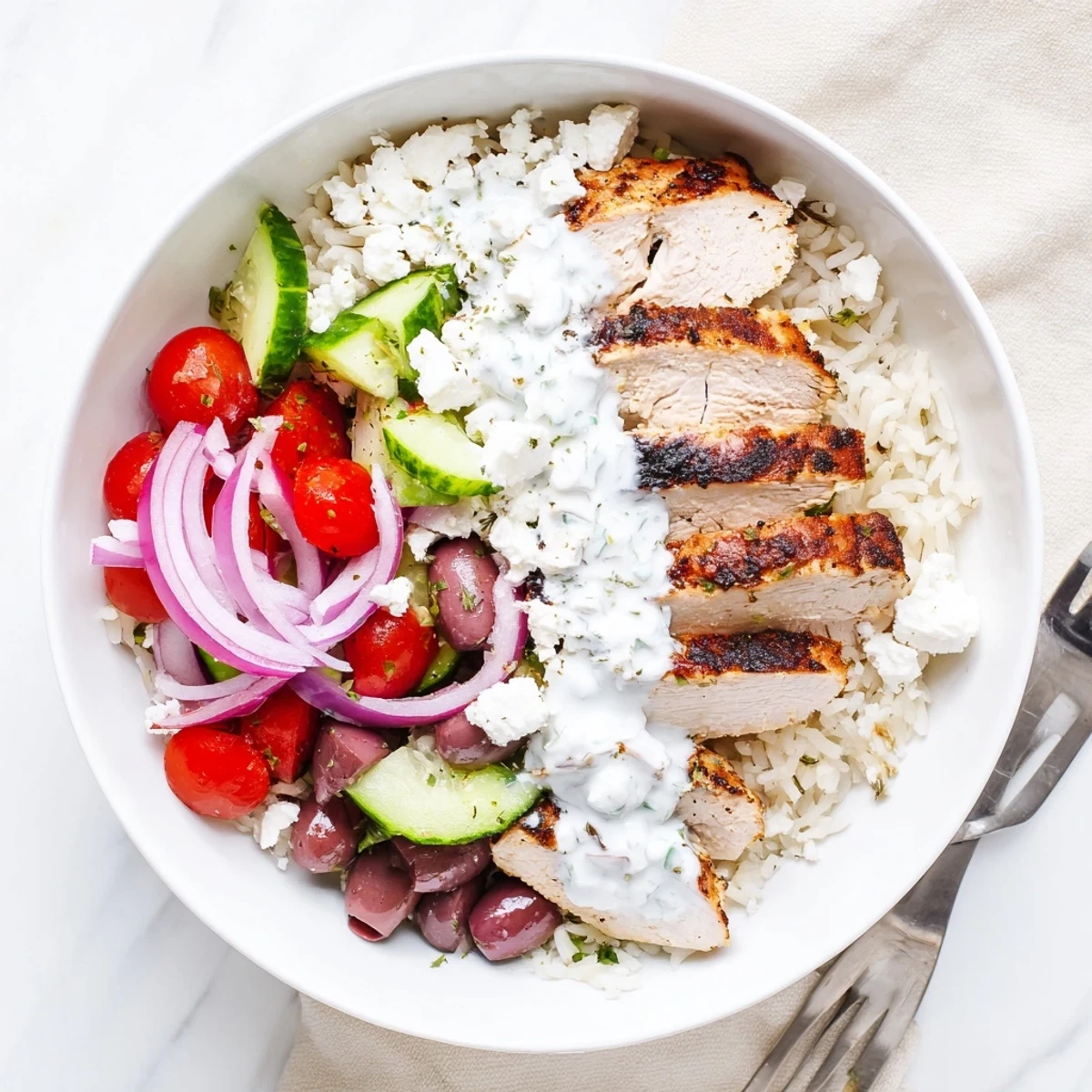 Drizzled with creamy homemade tzatziki and garnished with parsley, served with lemon wedges for a zest.