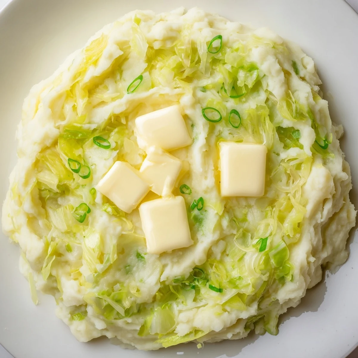 Serve Irish Colcannon Mashed Potatoes with Butter beside roasted chicken or sausages for a hearty comfort meal.