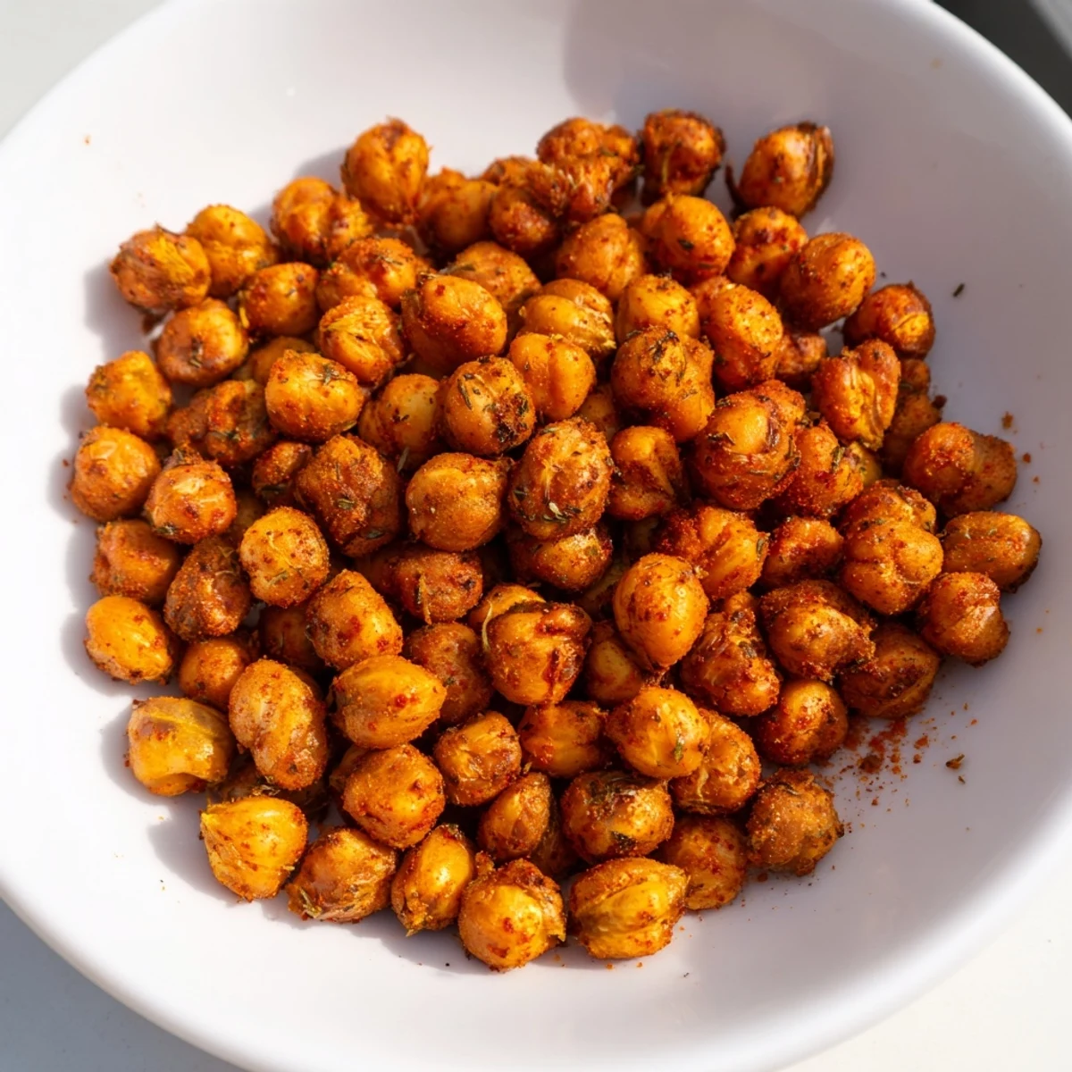 Cajun Spiced Roasted Chickpeas glisten with olive oil and spices on a baking sheet, roasted to a golden crisp.