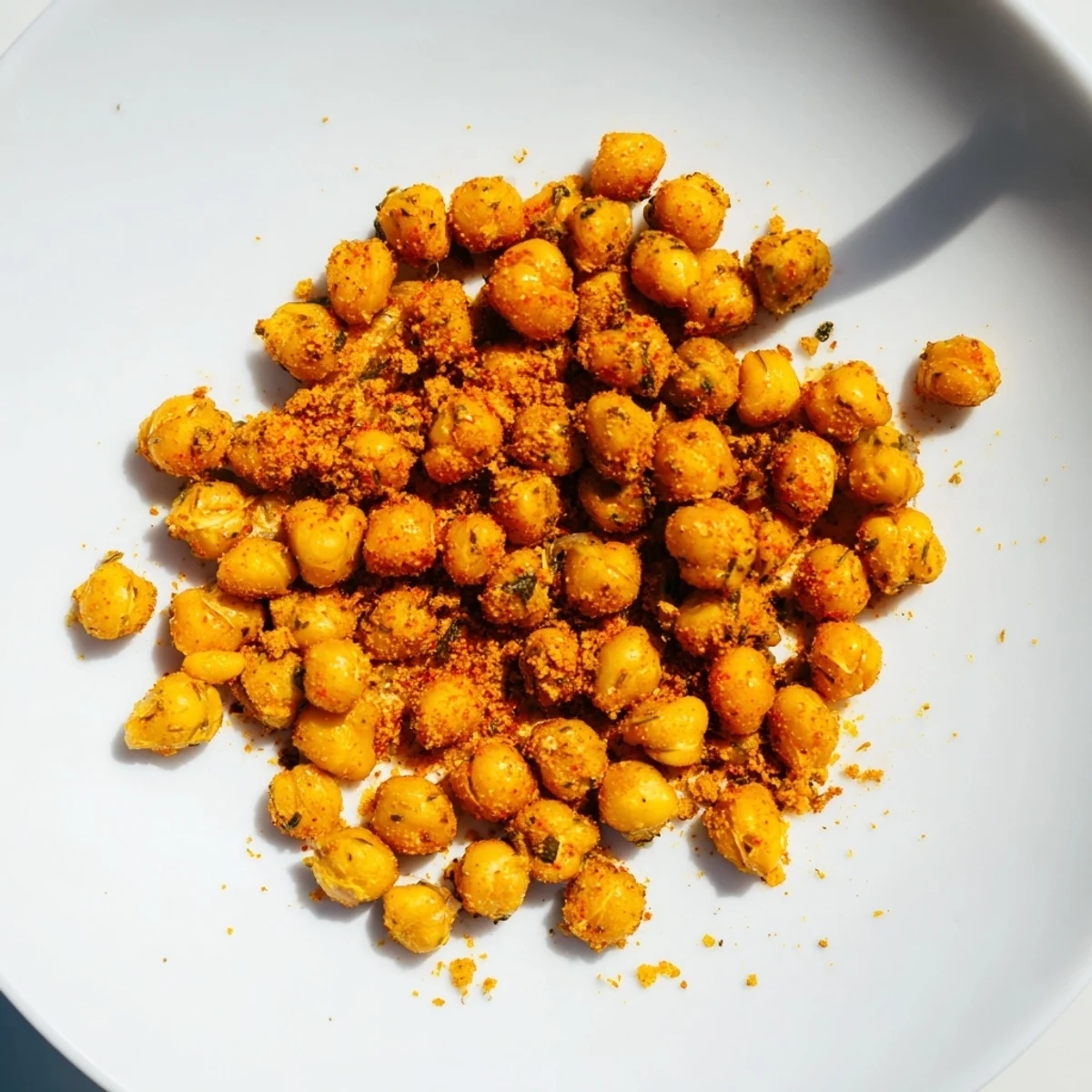 A close-up shows Cajun Spiced Roasted Chickpeas with bold seasoning, ready to enjoy or add to soup.