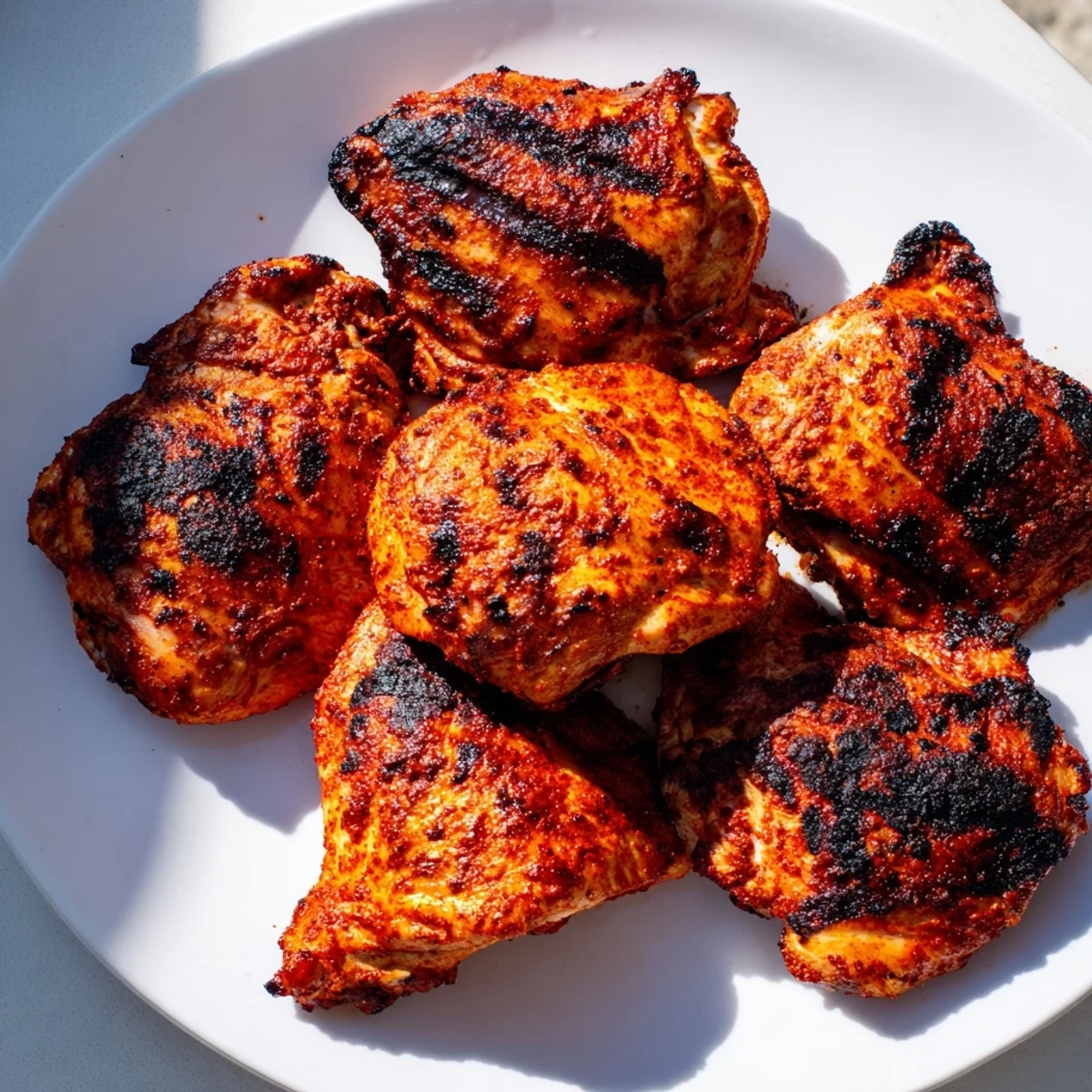 Grilled Cajun Spiced Grilled Chicken Thighs with visible char marks and a smoky aroma.