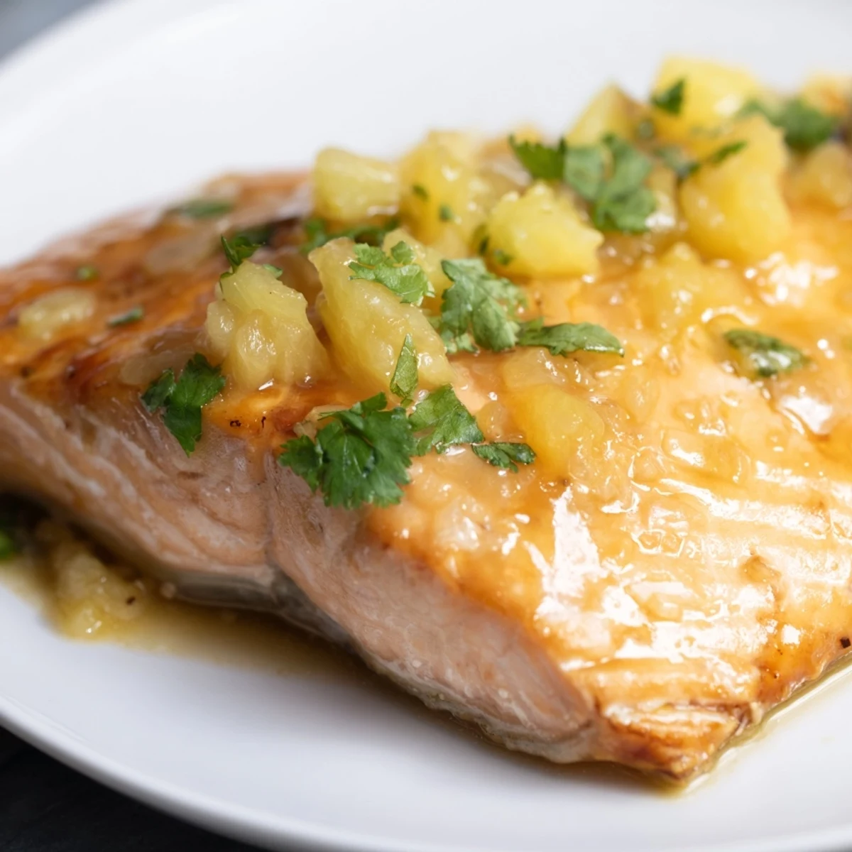 Sweet and tangy Pineapple Glazed Salmon Fillets served over rice, topped with diced pineapple for a vibrant dinner.