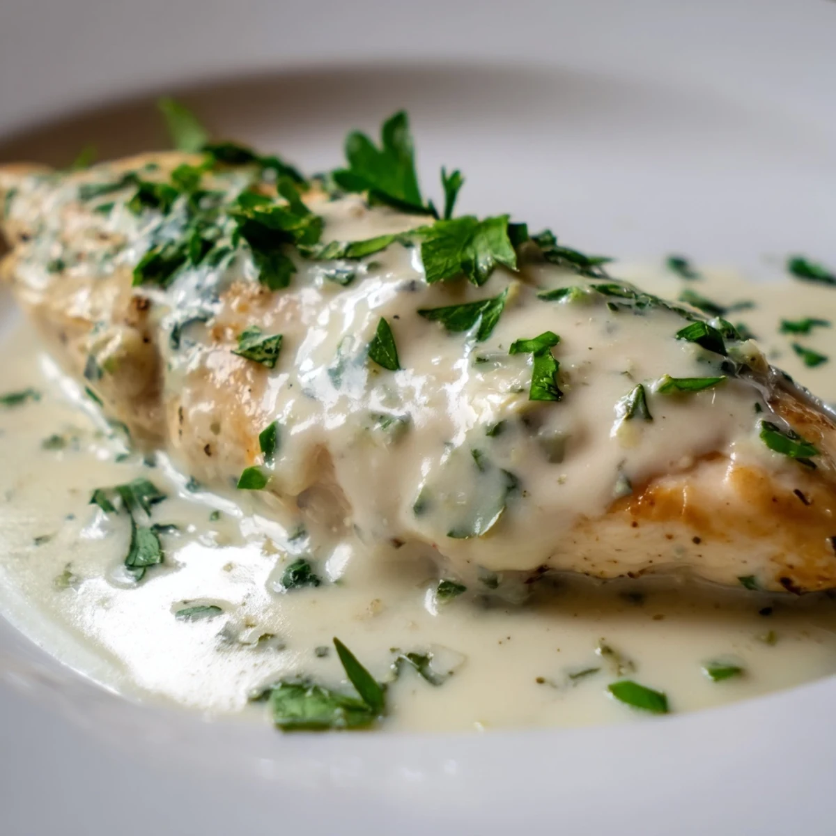 Golden seared Creamy Boursin Chicken breasts served over mashed potatoes with fresh parsley garnish.