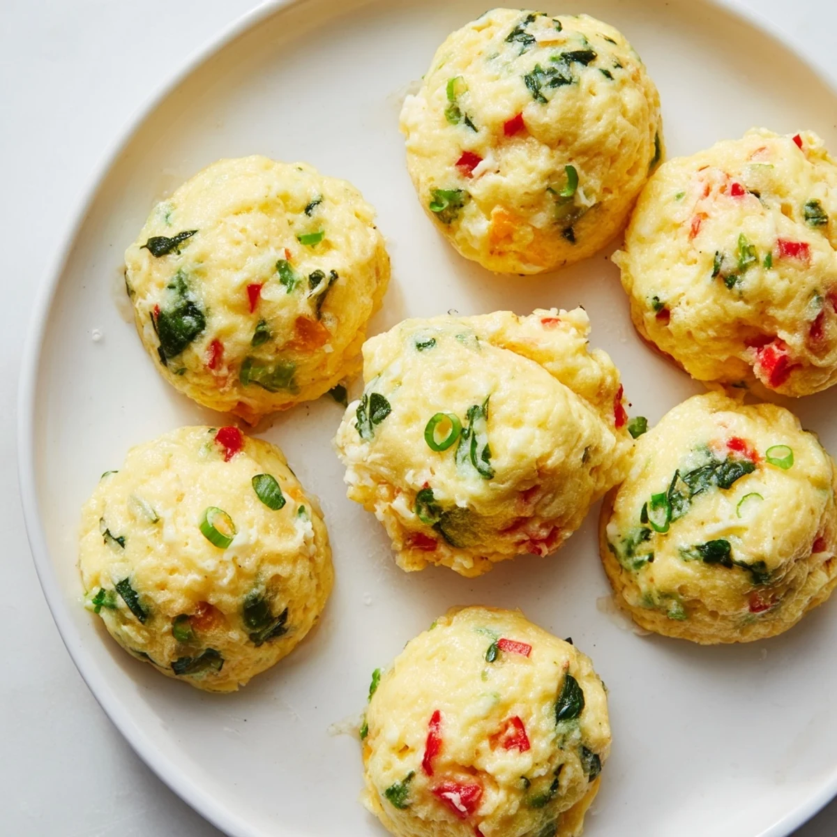 Fluffy Cottage Cheese Egg Bites loaded with spinach and bell peppers, fresh from the oven.