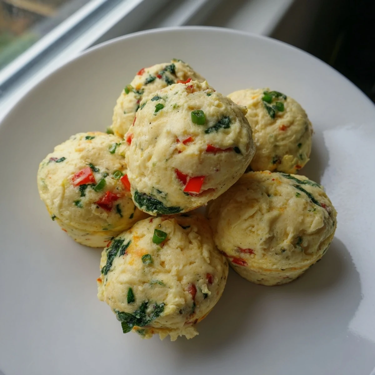 Savory Cottage Cheese Egg Bites served warm with green onions and melted cheddar cheese.