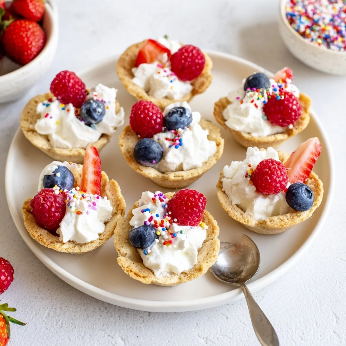 A close-up of Sugar Cookie Cups shows the tender, chewy interior of the cookie cups, paired with a dollop of sweet vanilla filling.
