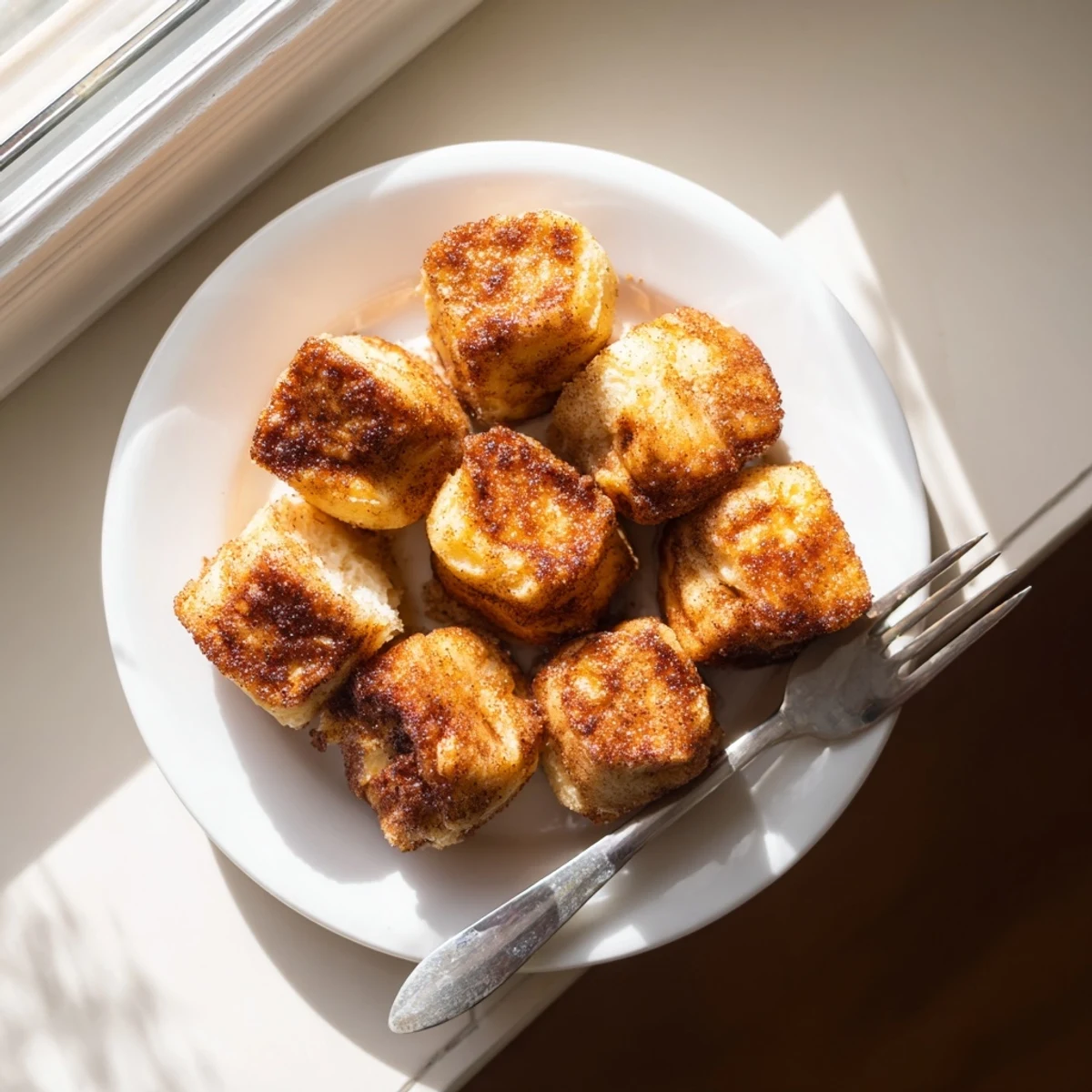 Twelve freshly baked Cinnamon Sugar French Toast Muffins arranged in a muffin tin, showcasing a soft, custardy interior and crispy edges.