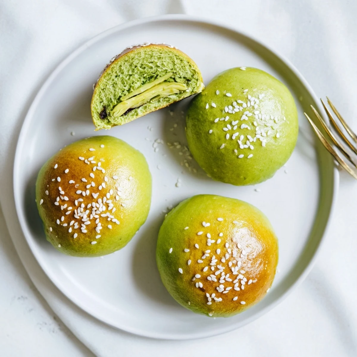 Golden-brown Matcha Red Bean Buns cooling on a wire rack, perfect for breakfast or afternoon tea.