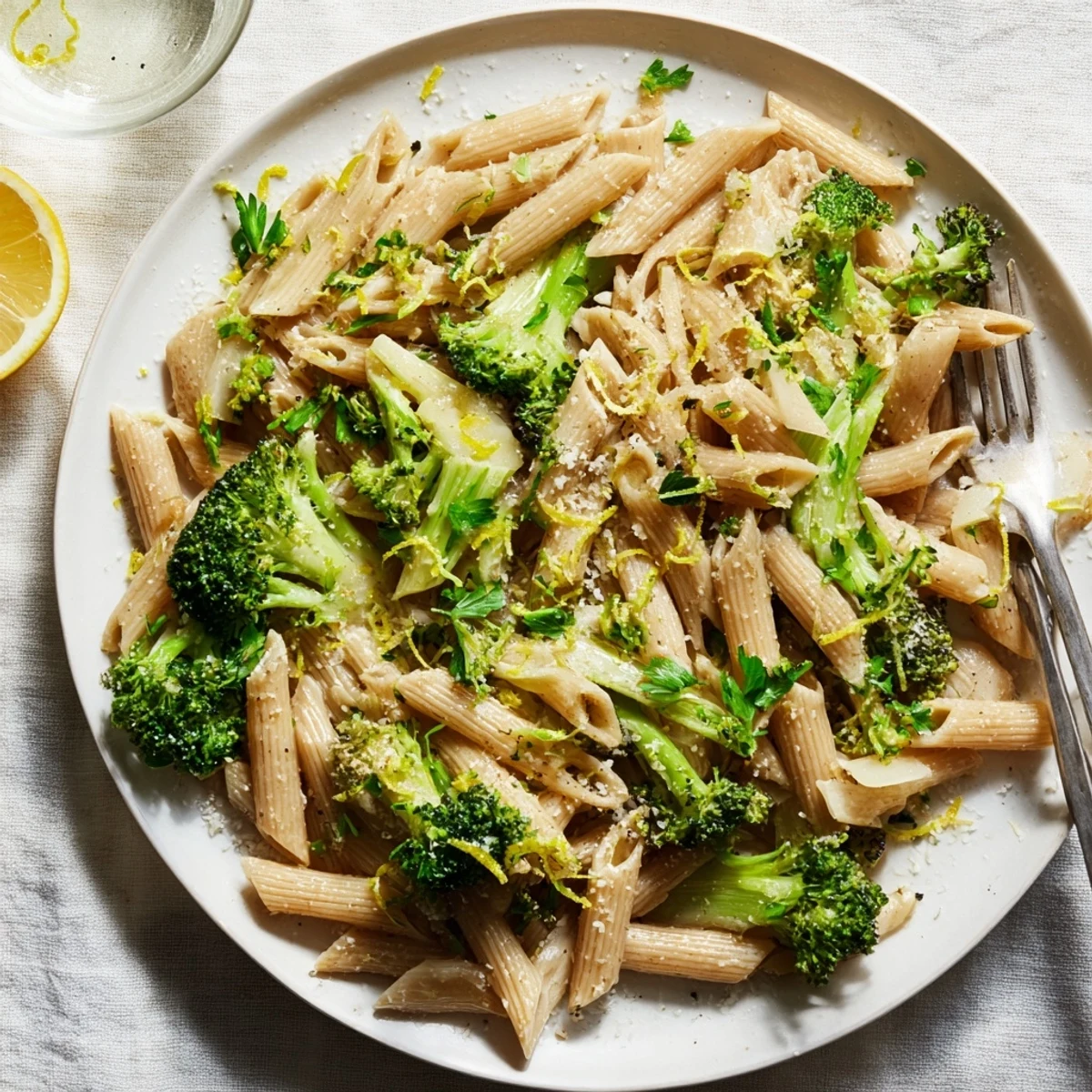 Steamy bowls of Easy Healthy Broccoli Pasta tossed with bright lemon and fresh parsley.