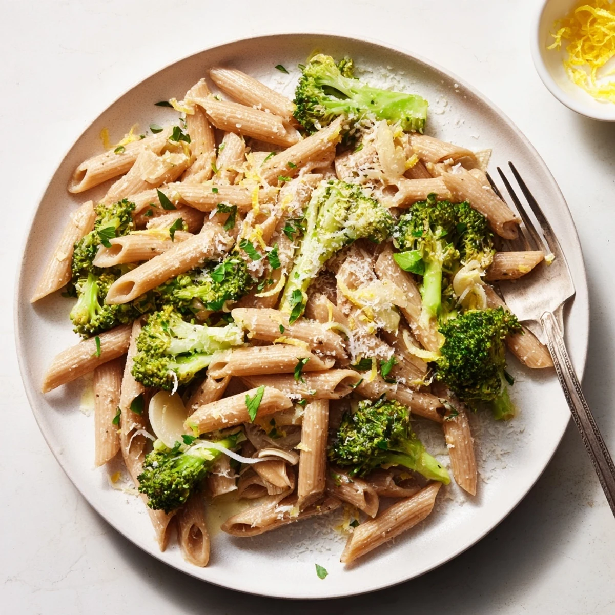 A quick dinner of Easy Healthy Broccoli Pasta with tender florets and olive oil sauce.