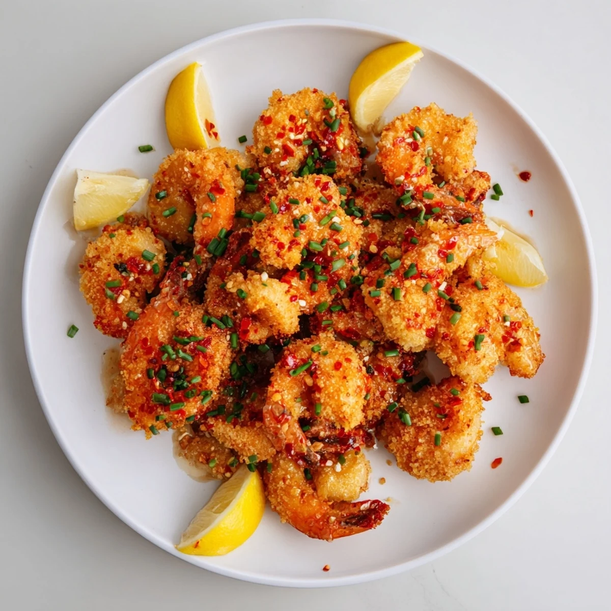 A plate of Hot Honey Fried Shrimp tossed in a glossy glaze beside creamy coleslaw for dinner.